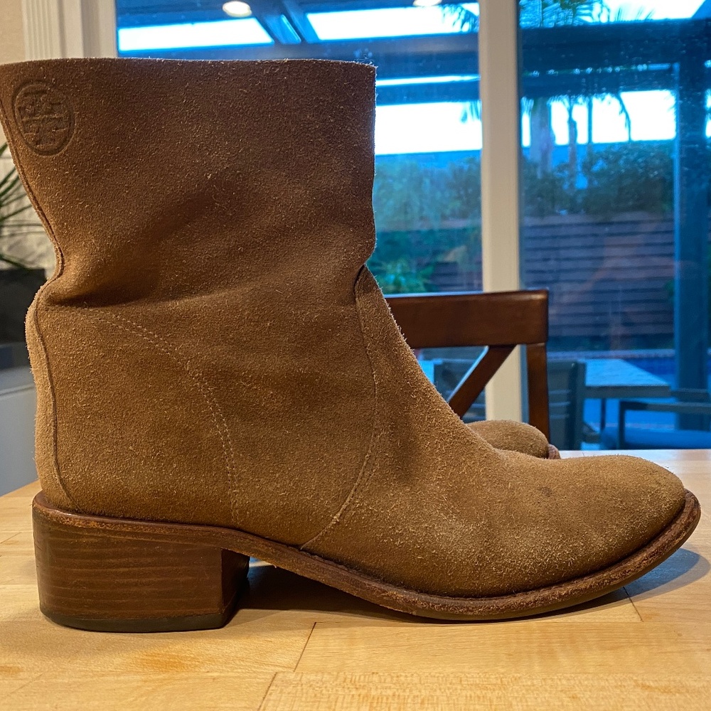 Tory Burch Siena River Rock Brown Suede Ankle Boots Size 9.5
